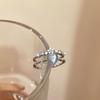Anillo Abierto de Piedra Lunar Azul Océano Amor para Mujer Diseño Nicho de Lujo Ligero Anillo para Dedo Índice Temperamento Anillo Ajustable