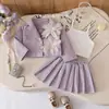 Traje Pequeño Floral Elegante de Otoño 2026 para Niñas con Camisola + Falda Plisada de Corte A Conjunto de Tres Piezas