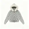 Otoño/Invierno Nuevo Estilo Coreano Transfronterizo Estilo Americano Lunares Personalidad Moda Y2K Cremallera Con Capucha Cuello Grande de Piel Abrigo Holgado