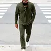 Camisa Henley Masculina Resistente Americana Transfronteiriça Primavera e Outono Nova Masculina Solta Retro Simples para Trabalho Casual Conjunto Manga Longa