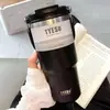 Taza de café de acero inoxidable, taza térmica, taza grande con popote, vaso de agua de aspecto elegante para niñas, vaso para hielo que mantiene el frío para hombres