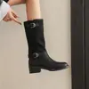 Botas Chelsea estilo británico sin cordones con hebilla tacón grueso punta redonda caña media otoño e invierno comercio exterior transfronterizo Botas Western mujer