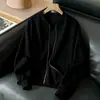 Moletom Cardigan com Gola Alta e Zíper Jaqueta Curta Feminina Primavera e Outono Solto Casual Esportivo Petite Jaqueta Uniforme de Baseball