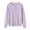 Estilo Novo Outono e Inverno Malha de Cashmere Puro Liso Calibre Doze Cardigã de Tricô Feminino Solto Emagrecedor Gola Redonda Jaqueta Simples Manga Longa