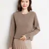 Suéter de Cachemir con Cuello Redondo de Punto de Maíz para Mujer, Nuevo Otoño e Invierno, Capa Base Cálida de Manga Larga, Suéter de Cachemir de Punto de Color Sólido