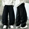 Pantalones Cargo de Pierna Ancha para Niños de Primavera y Otoño, Pantalones Deportivos Sueltos Casuales, Pantalones de Chándal de Color Sólido de Moda para Niños Mayores en Otoño