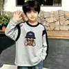 Camiseta de manga larga de algodón puro para niños, moda de primavera y otoño, capa base para niños, cuello redondo de dibujos animados, top holgado estampado versátil, camiseta moderna