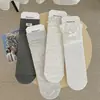 Calcetines de Malla Simples Estilo Coreano para Primavera y Verano, Cotidianos, Grises y Blancos, con Lazo, Etiqueta de Tela, Calcetines Holgados para Mujer, Malla Ultradelgada, de Media Pantorrilla