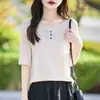 Camiseta Feminina de Tricô de Seda Gelada com Gola Redonda Estilo Francês, Manga Curta, Verão 2026, Fina, Respirável, Caimento Solto, Top Emagrecedor, Camiseta de Meia-Manga, Nova