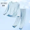 Pijamas de Modal para Niños, Ropa de Casa para Niños, Conjuntos de Manga Larga para Niñas, Ropa de Verano Delgada de Seda Helada para Aire Acondicionado Juvenil
