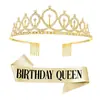 Tiara de Coroa Rainha do Aniversário Transfronteiriça Faixa de Cabeça Rainha do Aniversário com Strass Decoração de Cabelo para Festa
