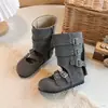 Botas para Niñas Modernas Estilo Retro Británico Botas de Media Caña con Doble Hebilla Piel Mate Botas de Montar Cremallera Lateral Botas de Combate