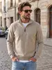 Sudadera de punto para hombre Amazon transfronteriza de gofre texturizado con media cremallera y cuello alto, estilo casual americano de manga larga