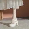 Zapatos Mary Jane Elegantes de Tacón Grueso con Perlas para Mujer 2026 Otoño Nuevos Retro Francés Versátiles Zapatos de una Sola Pieza Tacón Medio-Alto Zapatos Pequeños de Cuero