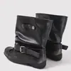 Botas Cortas Estilo Coreano Calibre Grande Apiladas Negras Verano Otoño Botas Cortas Mujer Primavera Hebilla de Cinturón Botas de Caballero Anchas Estilo Nuevo Apertura con Lazo