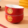 Juego de Tazas de Té y Cuencos de Boda Acompañamiento de Boda Cuenco Rojo Par de Cuencos Palillos Regalo de Acompañamiento de Boda Juego de Té Suministros de Boda