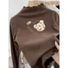 Camiseta Tendência Outono e Inverno em Veludo Alemão de Manga Longa com Bordas Franzidas para Bebês Meninas, Blusa Interna Fashion, Camiseta Básica Casual para Meninas