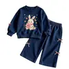 Conjunto Infantil de Desenho Animado para o Início do Outono: Conjunto de Moletom com Estampa de Desenho e Calça Wide Leg para Meninas, Macacão Esportivo com Gola Redonda para Bebê