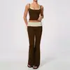 Conjunto de fitness europeu e americano transfronteiriço com colete esportivo e calça comprida, conjunto de yoga 2570 com sensação de segunda pele, cintura alta, controle de barriga e levantamento de glúteos
