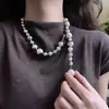 Collar de Perlas de Metal Europeo y Americano con Empalme Degradado de Tamaño para Mujer Lujo Accesible Diseño de Nicho Cadena para Suéter de Gama Alta Cadena para Clavícula