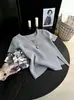 Blusa de tricô de seda gelada de manga curta para mulheres 2026 Primavera/Verão estilo fino gola redonda camiseta top solto que rejuvenesce