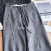 ¡Altamente Recomendado! Pantalones de Lana Grises con Caída de Pierna Ancha para Mujer, Nueva Moda Otoñal de Cintura Estrecha con Cordón, Pantalones Scimitar