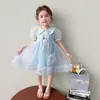Vestido de Niña Elsa Verano Niños Medianos y Pequeños Elegante Cuello de Muñeca Vestido Aisha Congelado Malla Vestido Pequeña Princesa