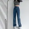 Jeans Feminino Casual Reto Solto Wide Leg Slim Look Vibe Estilo Crossover Cintura Alta