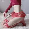 Medias de Lencería Sexy Estilo Puro Deseo con Abertura en la Entrepierna Negras y Blancas de Encaje Largas hasta Media Pantorrilla y Sobre la Rodilla con Malla Transparente para Mujer