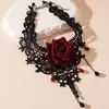 Colar de Renda com Franjas Exageradas e Cristais em Forma de Rosa, Estilo Europeu e Americano, para Mulheres, Corrente de Clavícula da Moda e Elegante para Festas e Subcultura