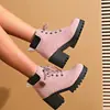 Botas Cortas de Moda Versátiles Estilo Británico con Tacón Grueso Talla Grande para Mujer, Cordones Frontales, Suela Gruesa, Novedad Otoño/Invierno 2026