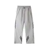Calça Masculina Listrada Americana Verão Roupa de Trabalho Calça à Prova de Vento Reta Solta Perna Larga Calça de Moletom Estudante Casual Esportiva Calça Longa