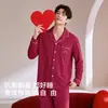 Pijama vermelho para homens, adequado para o ano do zodíaco, estilo primavera e outono, cardigã de manga longa 100% algodão, tamanho grande, roupa de casa 100% algodão para outono e inverno