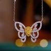 Designer Sênior Super Fada Borboleta Pingente Colar Jóias Doce Deusa Requintado Amarelo Colorido Diamante Borboleta Anel