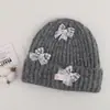 Gorro de punto con lazo tridimensional de estilo coreano para mujer, gorro de lana cálido de invierno, estilo ins, dulce, engrosado