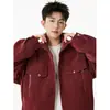 Chaqueta de Trabajo Retro Americana de Cuero PU Resistente con Cuello Alto Unisex Corte Limpio Detroit Holgada Abrigo de Moda para Pareja