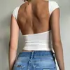 Primavera/Verano 2026 Amazon Europeo y Americano Y2K Sexy Atractiva Espalda Descubierta Color Sólido Top Manga Corta Camiseta para Mujer