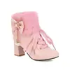 Botines transfronterizos con cordones delanteros, botines de mujer talla pequeña, diseño floral, botines de exportación talla grande, botines de mujer con tacón grueso, botines de moda con cuello de pelo