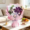 Ramo de Flores Tejidas Producto Terminado Rosas y Lirios Regalo de Navidad Día de San Valentín Flores Artificiales Hortensia Hilo Hecho a Mano Flores Falsas