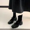 Design Moderno Botas Elegantes de Camadas com Laço Emagrecedoras 2026 Botas Meia Patchwork Mary Jane Botas de Salto Grosso Emagrecedoras para Tornozelo Femininas