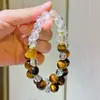 Pulseira de Pedra Olho de Tigre Natural Cristal Branco Design de Cores Contrastantes Pulseira Multi-Círculo