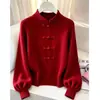 Roupa de Ano Novo: Novo Suéter de Malha com Gola Alta Estilo Chinês, Suéter Quente Popular para Outono e Inverno Plus Size