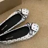 Zapatos Planos de Lunares sin Cordones de Boca Baja con Falda, Mocasines de Ballet de Punta Redonda Estilo Francés con Lazo de Suela Suave para Mujer, Estilo Coreano