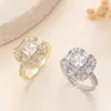 Anillo de Zirconia de Lujo de Moda Transfronterizo para Mujer, Anillo Abierto Ajustable Versátil de Estilo Ins para Mujer