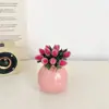 Estilo Ins Jarrón Redondo Pequeño Flores Secas Flores Artificiales Colorido Set de Botellas de Cerámica Decoración para Dormitorio Sala de Estar Mini Adornos Pequeños