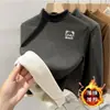 Ropa interior térmica para niñas, con forro polar, engrosada, cuello semi-alto, manga larga, para niños, nuevo, para bebés y niños pequeños, top térmico integrado de polar