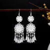 Pendientes Miao Étnicos de Borla Larga Estilo Nuevo, Pendientes Exagerados de Declaración de Moda Estilo Étnico de Plata Miao de Lujo Ligero
