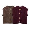 Nuevo Chaleco de Punto Grueso de Cuello Redondo de un Solo Botón Transfronterizo Otoño/Invierno 2026 para Mujer, Cárdigan Holgado Casual Color Café