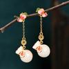 Elyuan design original 925 agulha de prata banhado a ouro esmalte pintado brincos imitação de Jade Branco saco de dinheiro de cobre brincos vintage