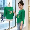 Comercio Exterior Camiseta Estampada de Manga 3/4 para Mujer de Mediana Edad y Adultos Mayores, Holgada, Adelgazante, Elegante, Ropa para Mamá, Camiseta de Verano